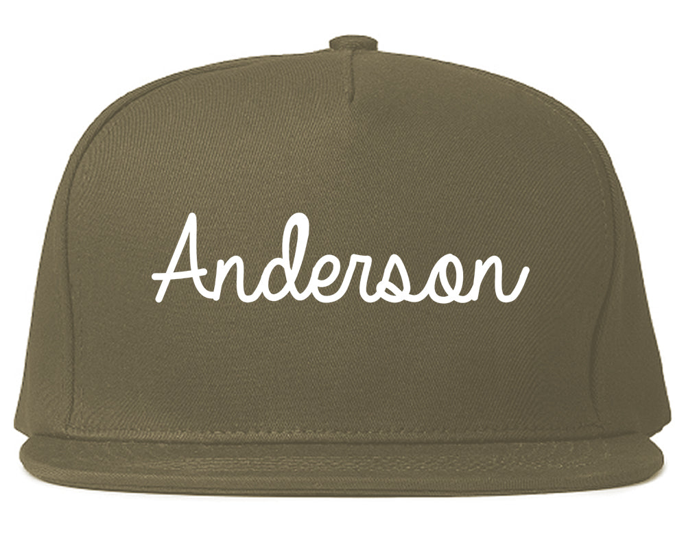 Anderson California CA Script Mens Snapback Hat Grey