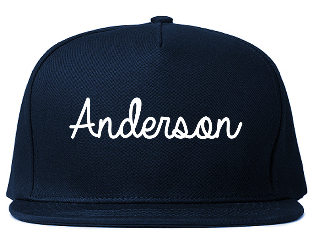 Anderson California CA Script Mens Snapback Hat Navy Blue