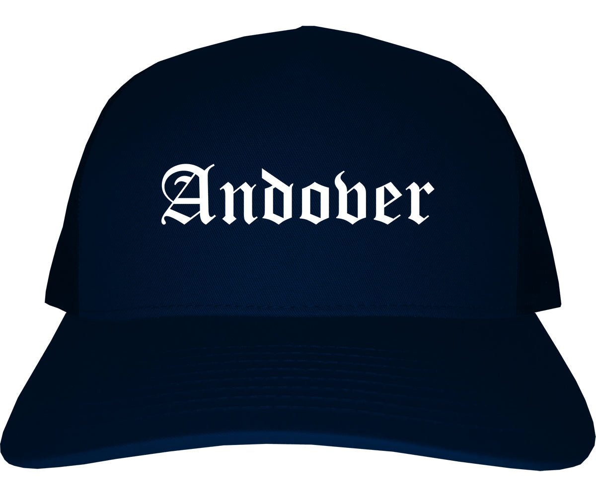 Andover Kansas KS Old English Mens Trucker Hat Cap Navy Blue