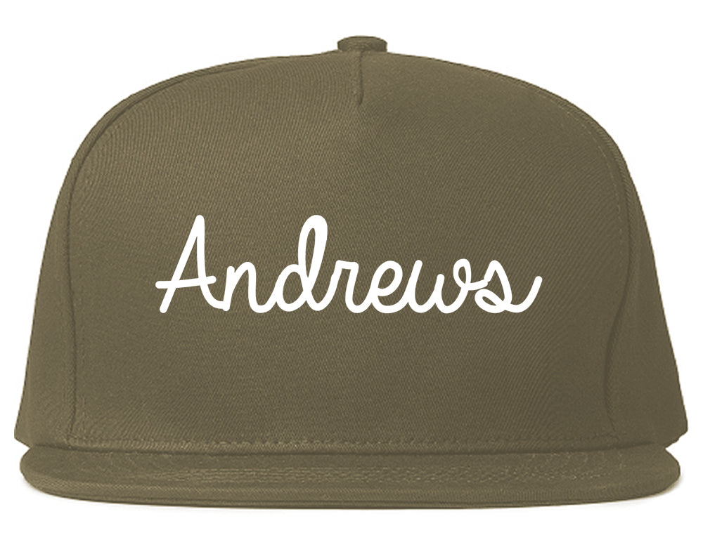 Andrews Texas TX Script Mens Snapback Hat Grey