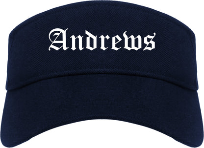 Andrews Texas TX Old English Mens Visor Cap Hat Navy Blue