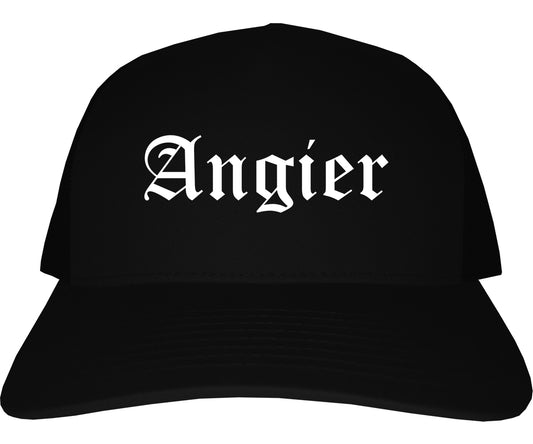 Angier North Carolina NC Old English Mens Trucker Hat Cap Black