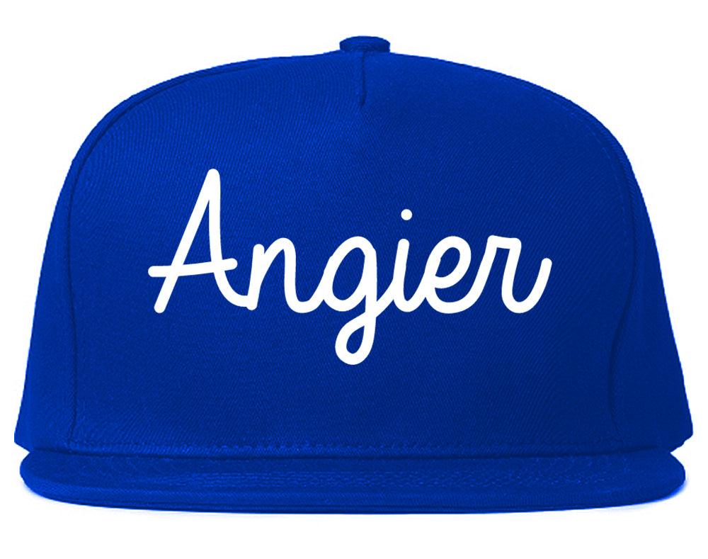 Angier North Carolina NC Script Mens Snapback Hat Royal Blue