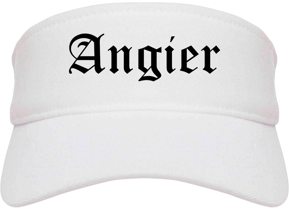 Angier North Carolina NC Old English Mens Visor Cap Hat White