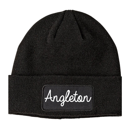 Angleton Texas TX Script Mens Knit Beanie Hat Cap Black