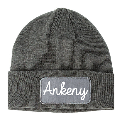 Ankeny Iowa IA Script Mens Knit Beanie Hat Cap Grey