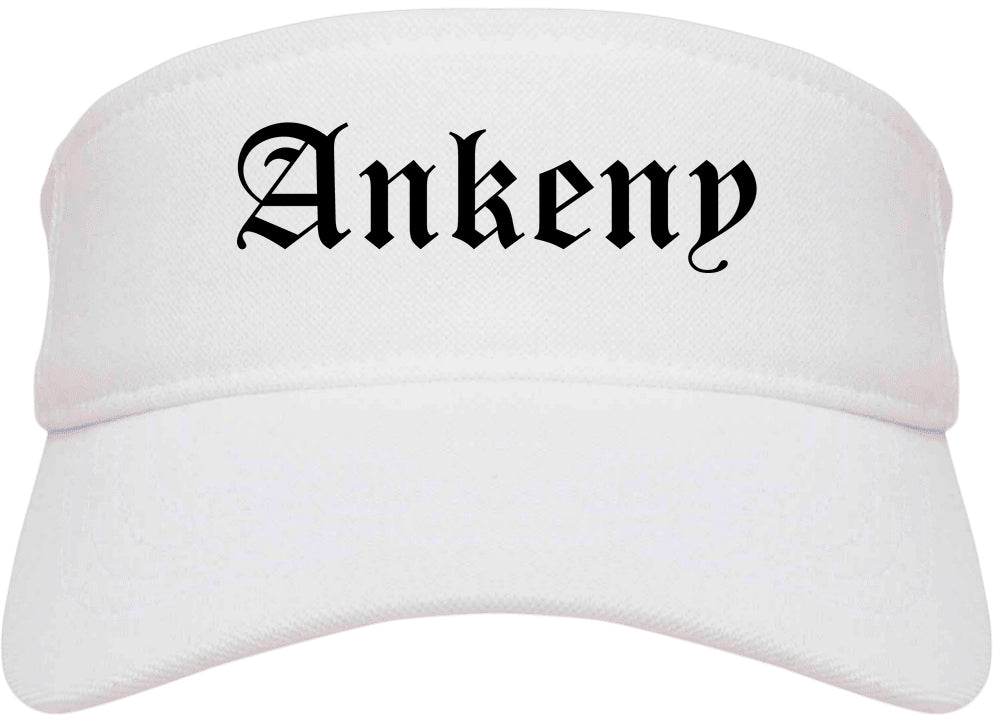 Ankeny Iowa IA Old English Mens Visor Cap Hat White