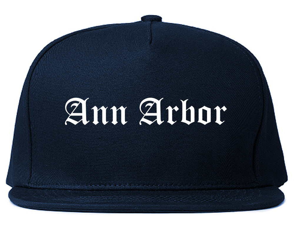 Ann Arbor Michigan MI Old English Mens Snapback Hat Navy Blue