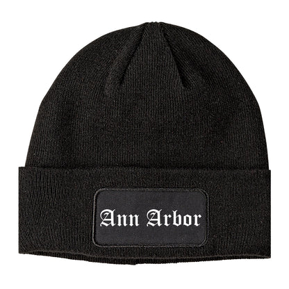 Ann Arbor Michigan MI Old English Mens Knit Beanie Hat Cap Black