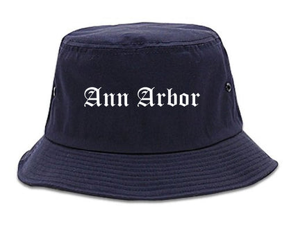 Ann Arbor Michigan MI Old English Mens Bucket Hat Navy Blue