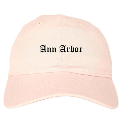 Ann Arbor Michigan MI Old English Mens Dad Hat Baseball Cap Pink