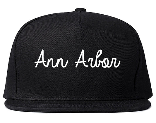 Ann Arbor Michigan MI Script Mens Snapback Hat Black