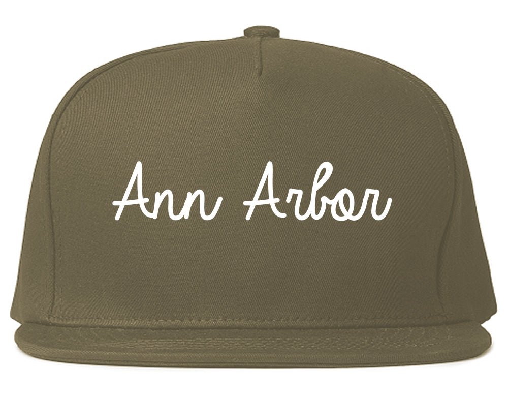 Ann Arbor Michigan MI Script Mens Snapback Hat Grey