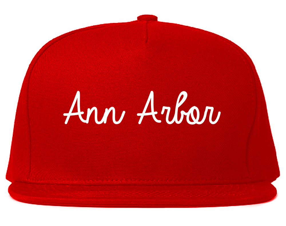 Ann Arbor Michigan MI Script Mens Snapback Hat Red
