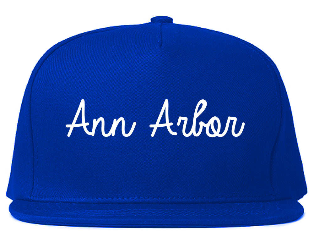 Ann Arbor Michigan MI Script Mens Snapback Hat Royal Blue