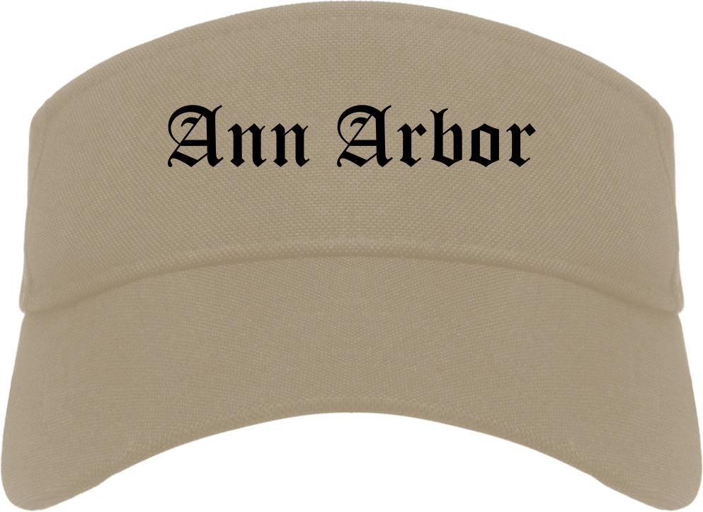 Ann Arbor Michigan MI Old English Mens Visor Cap Hat Khaki