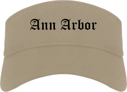Ann Arbor Michigan MI Old English Mens Visor Cap Hat Khaki