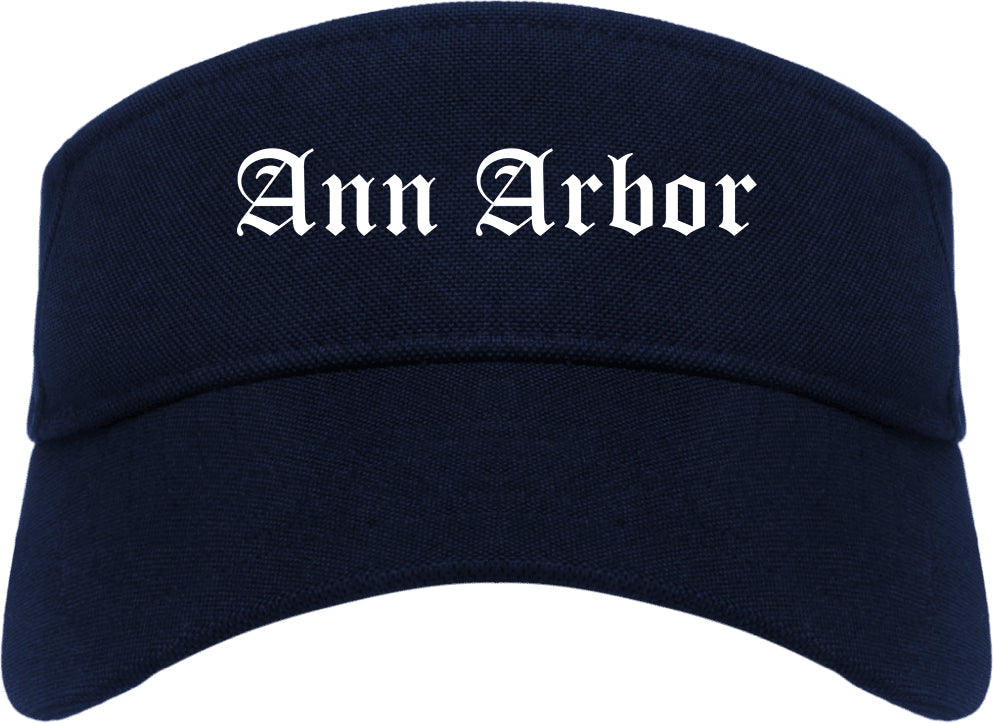 Ann Arbor Michigan MI Old English Mens Visor Cap Hat Navy Blue