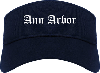 Ann Arbor Michigan MI Old English Mens Visor Cap Hat Navy Blue