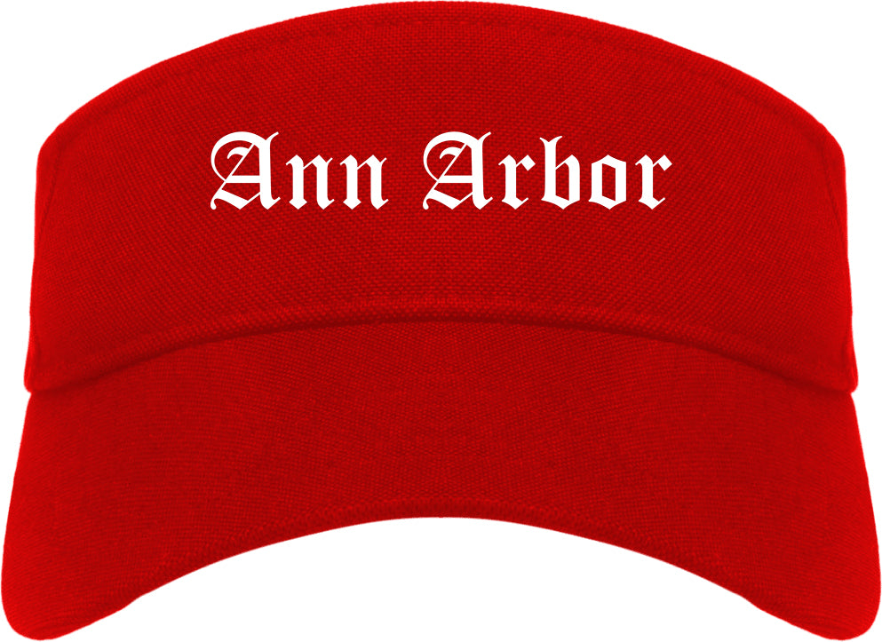 Ann Arbor Michigan MI Old English Mens Visor Cap Hat Red