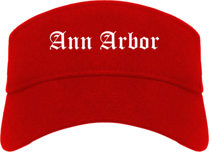 Ann Arbor Michigan MI Old English Mens Visor Cap Hat Red