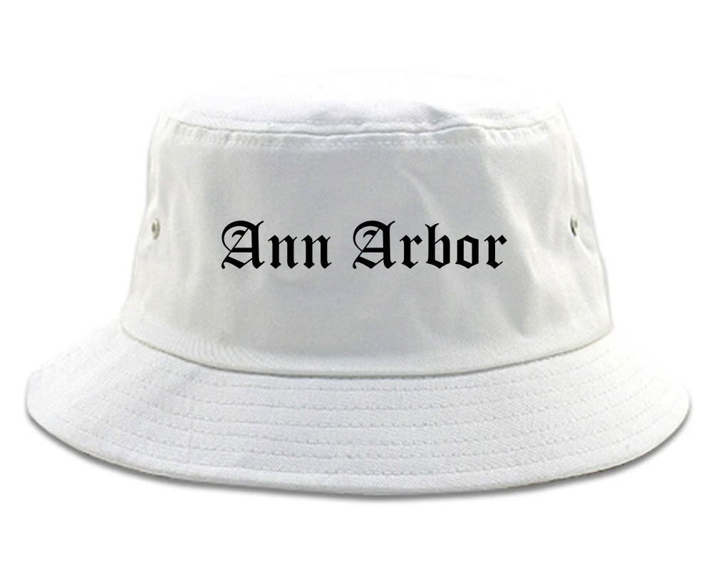 Ann Arbor Michigan MI Old English Mens Bucket Hat White