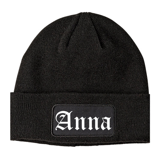 Anna Illinois IL Old English Mens Knit Beanie Hat Cap Black