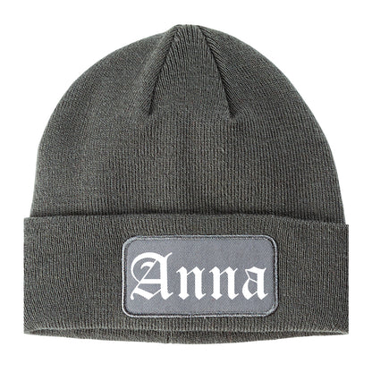 Anna Illinois IL Old English Mens Knit Beanie Hat Cap Grey