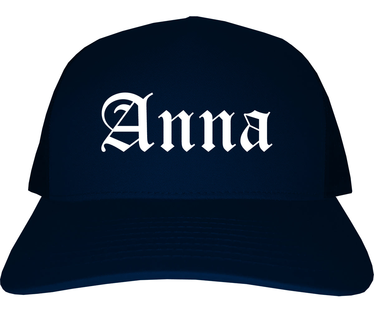 Anna Illinois IL Old English Mens Trucker Hat Cap Navy Blue