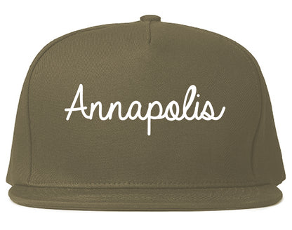 Annapolis Maryland MD Script Mens Snapback Hat Grey
