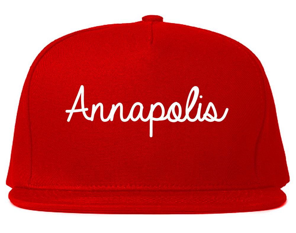 Annapolis Maryland MD Script Mens Snapback Hat Red