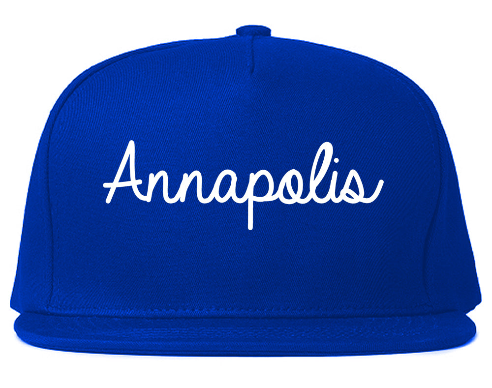 Annapolis Maryland MD Script Mens Snapback Hat Royal Blue