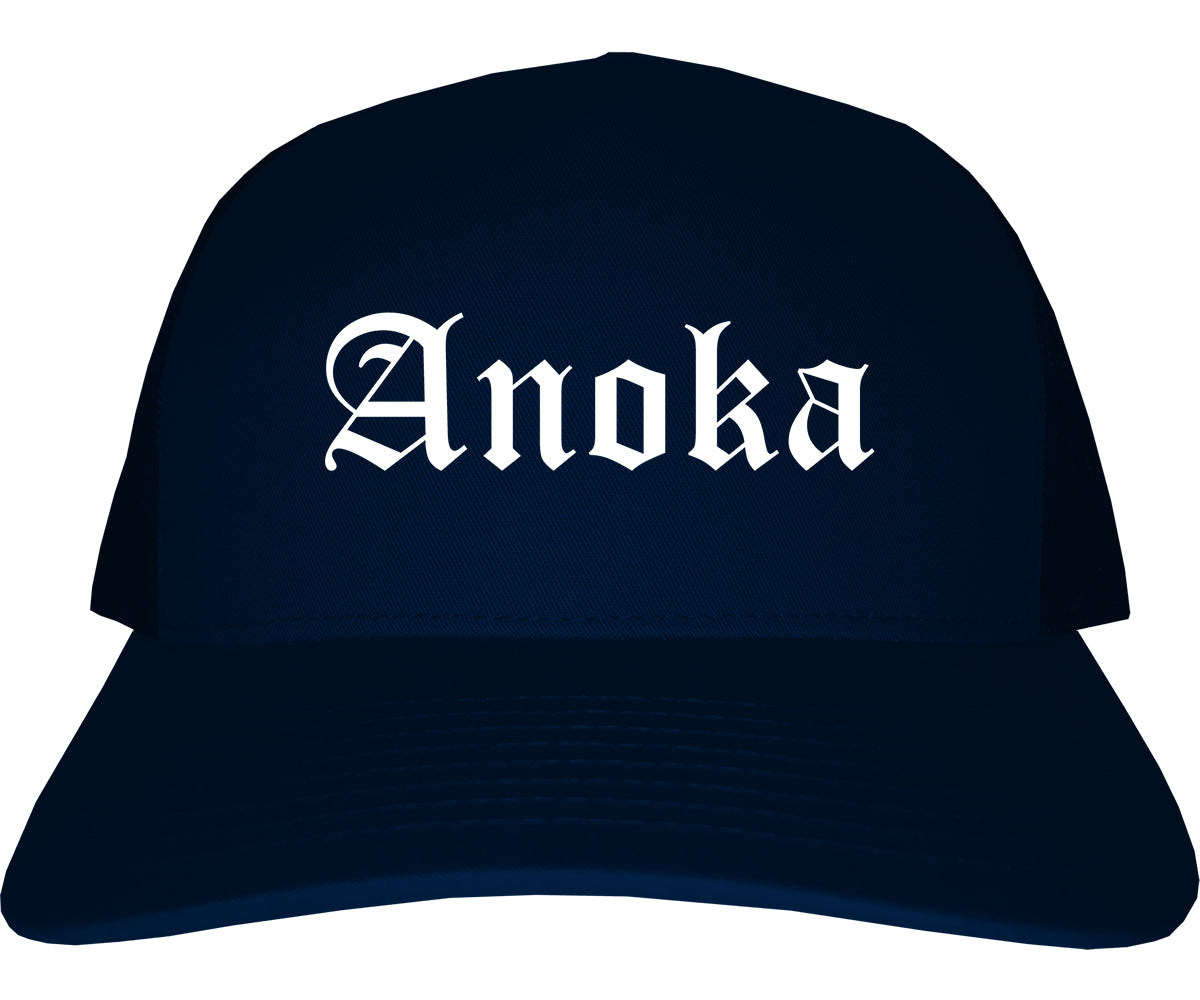 Anoka Minnesota MN Old English Mens Trucker Hat Cap Navy Blue