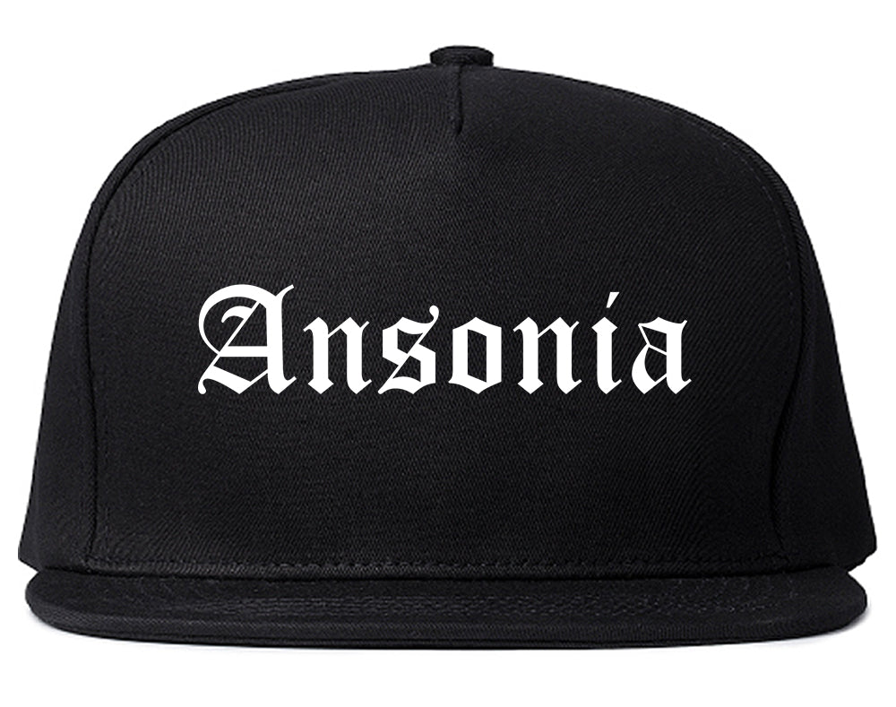 Ansonia Connecticut CT Old English Mens Snapback Hat Black