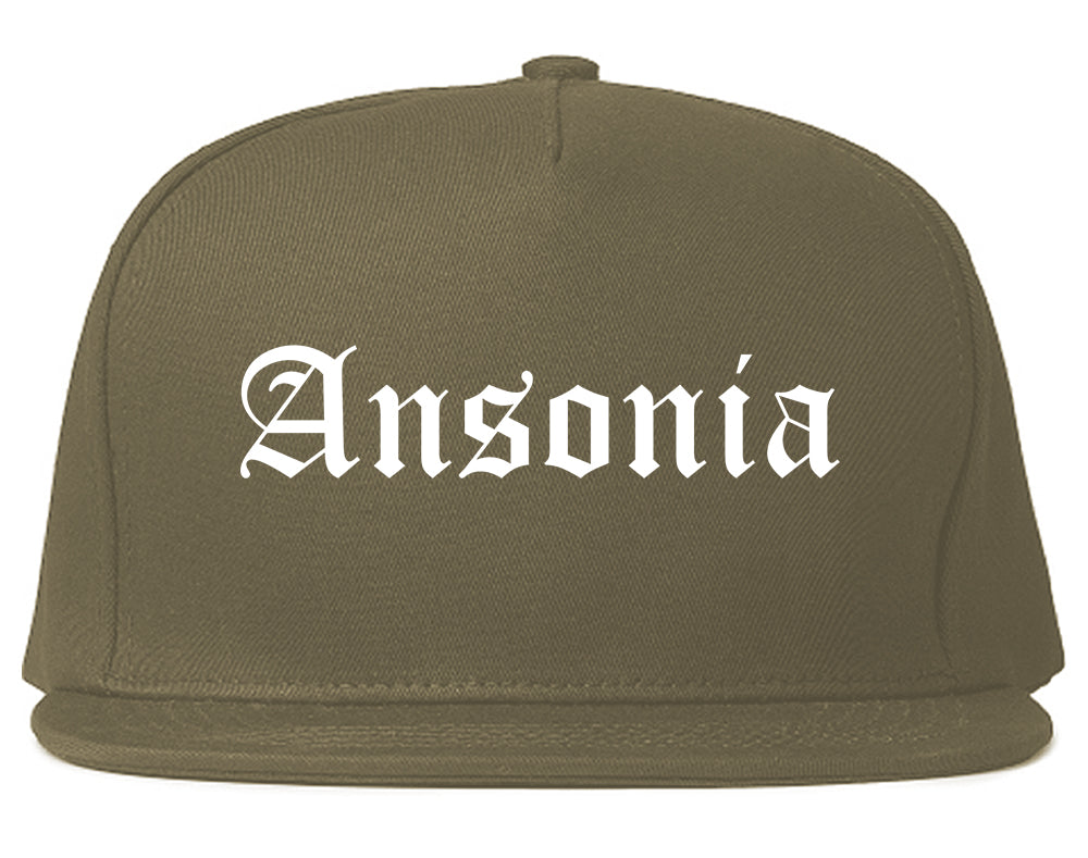 Ansonia Connecticut CT Old English Mens Snapback Hat Grey