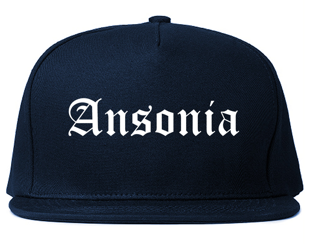 Ansonia Connecticut CT Old English Mens Snapback Hat Navy Blue
