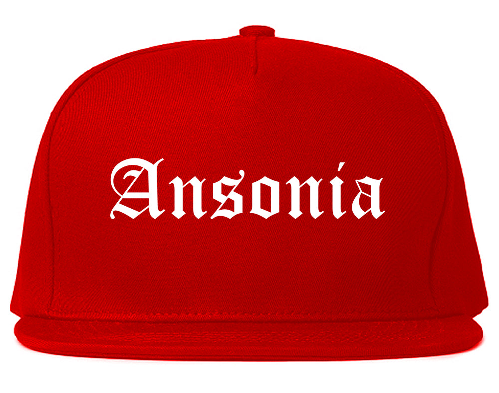 Ansonia Connecticut CT Old English Mens Snapback Hat Red