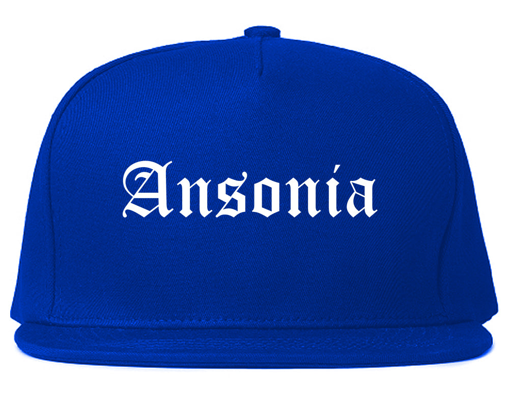Ansonia Connecticut CT Old English Mens Snapback Hat Royal Blue