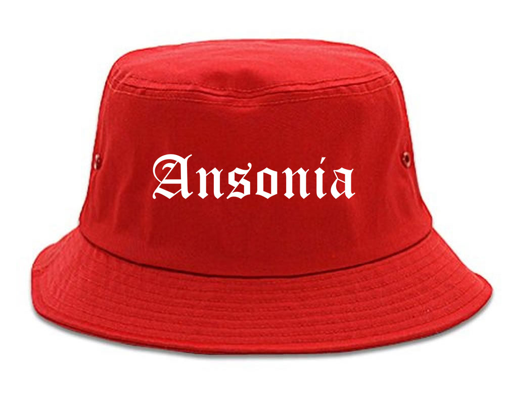 Ansonia Connecticut CT Old English Mens Bucket Hat Red