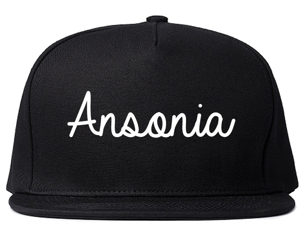 Ansonia Connecticut CT Script Mens Snapback Hat Black