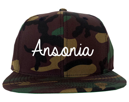 Ansonia Connecticut CT Script Mens Snapback Hat Army Camo