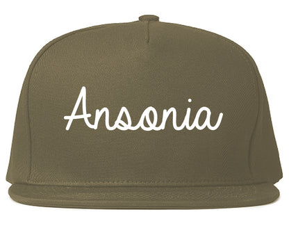 Ansonia Connecticut CT Script Mens Snapback Hat Grey