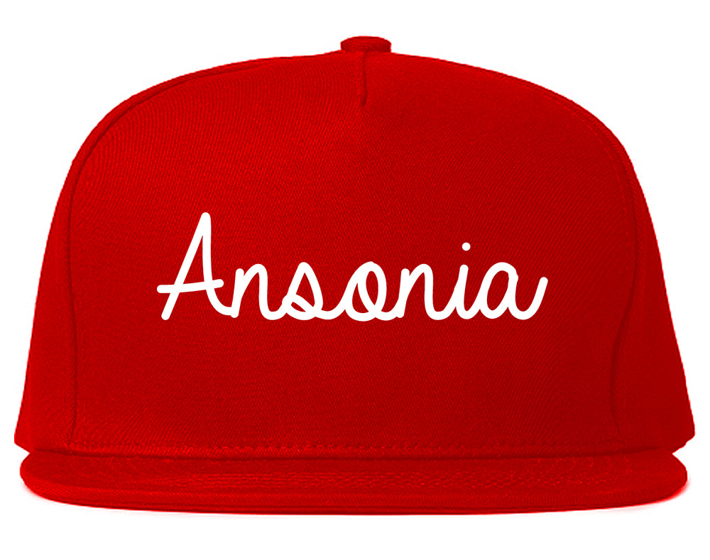 Ansonia Connecticut CT Script Mens Snapback Hat Red