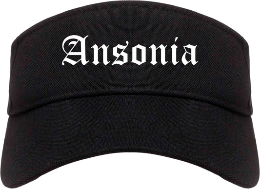 Ansonia Connecticut CT Old English Mens Visor Cap Hat Black