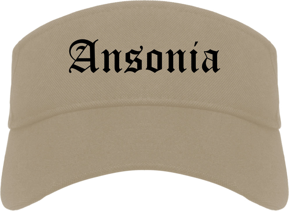 Ansonia Connecticut CT Old English Mens Visor Cap Hat Khaki