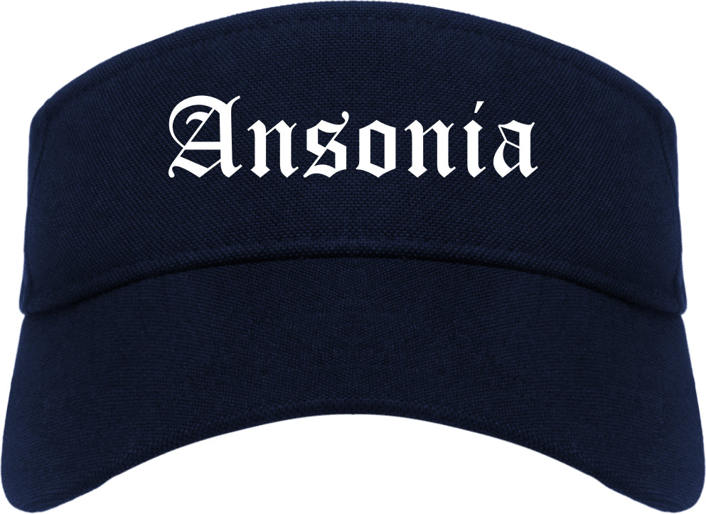 Ansonia Connecticut CT Old English Mens Visor Cap Hat Navy Blue