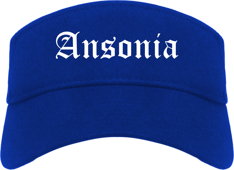 Ansonia Connecticut CT Old English Mens Visor Cap Hat Royal Blue