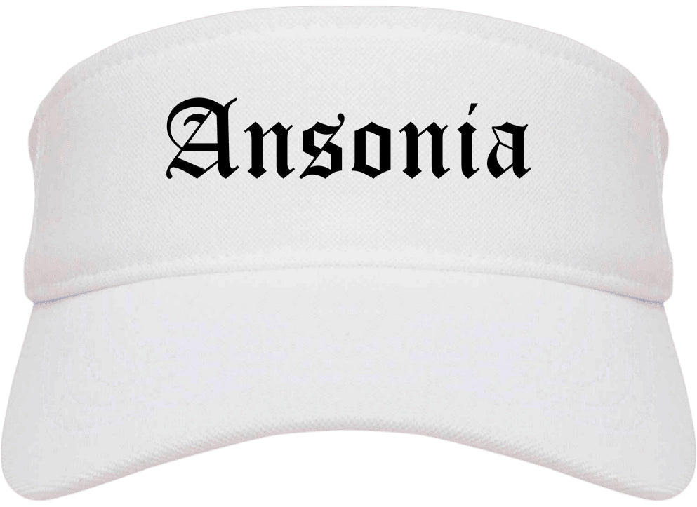 Ansonia Connecticut CT Old English Mens Visor Cap Hat White