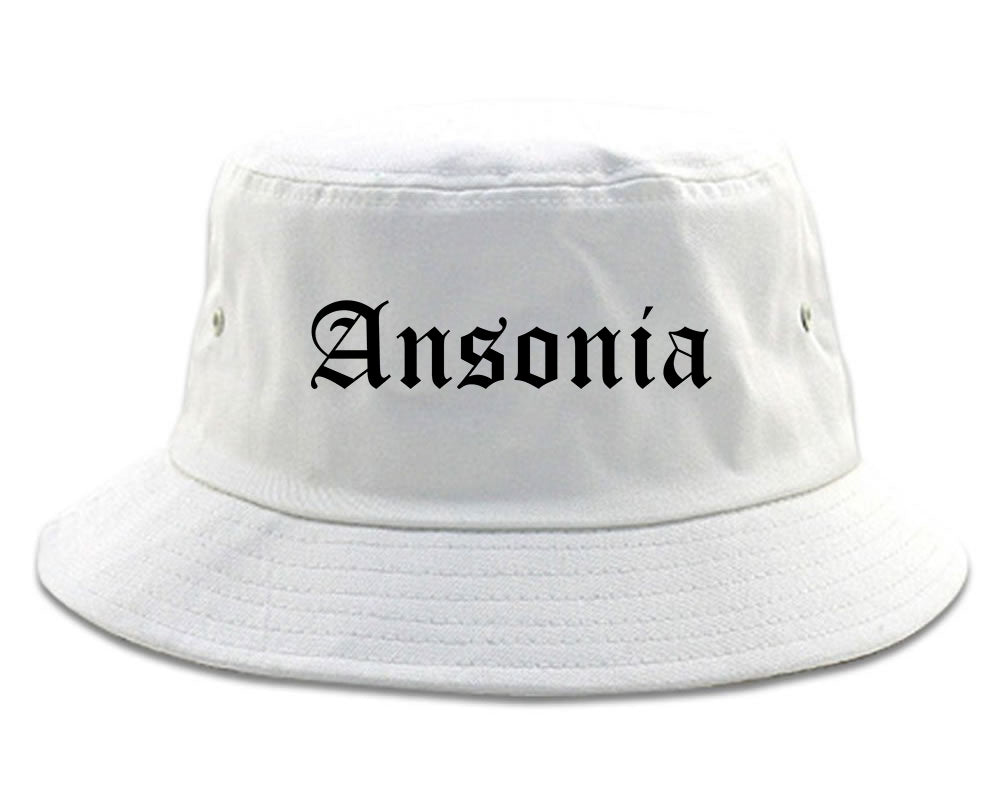 Ansonia Connecticut CT Old English Mens Bucket Hat White