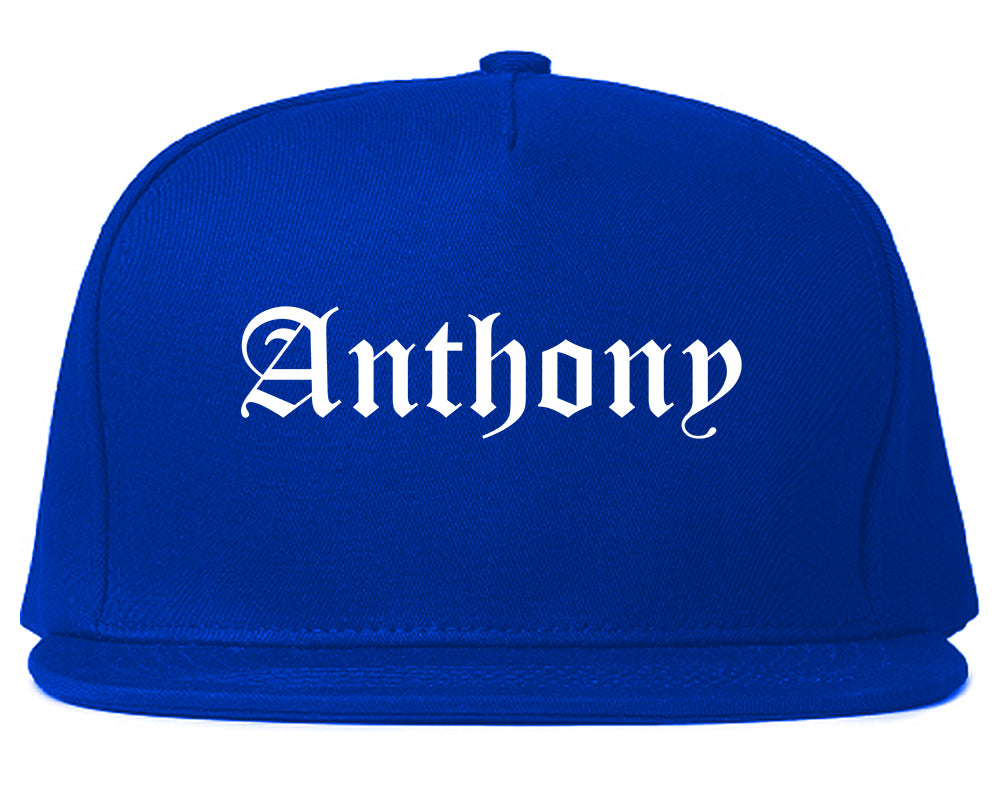 Anthony Texas TX Old English Mens Snapback Hat Royal Blue